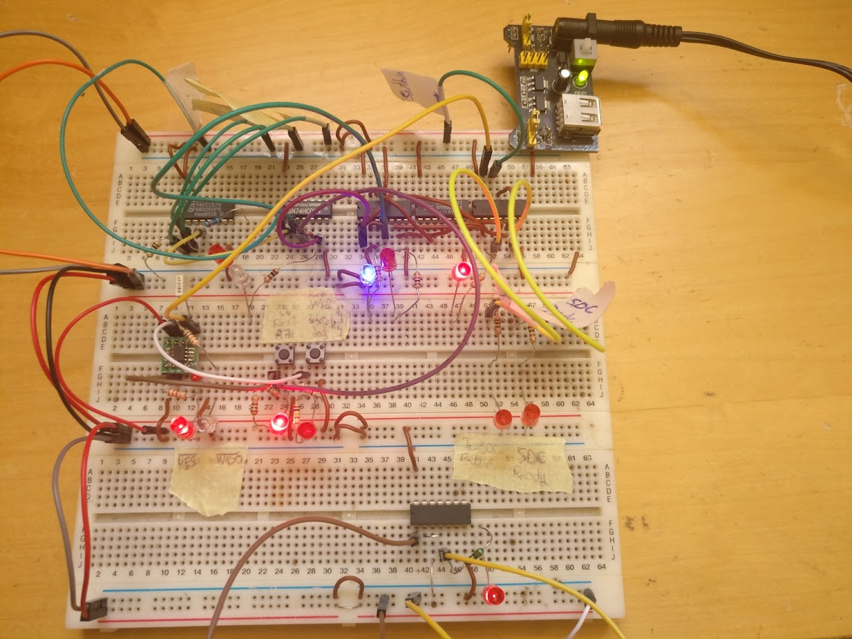 EBS checker logic prototyped on breadboards with 74HC gates
