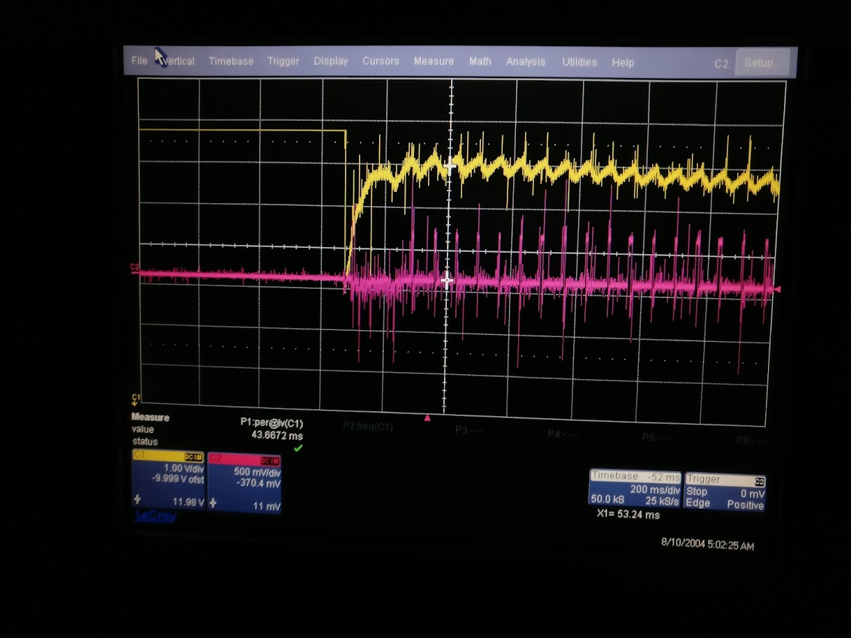 Oscilloscope capture of the supply rail at power-on